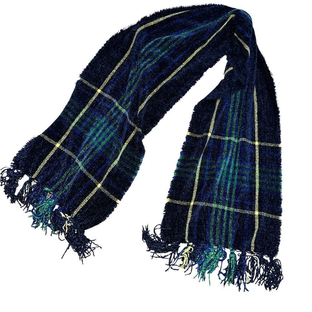 New without tags Charter Club Border Plaid Wrap Scarf Blue Green Yellow